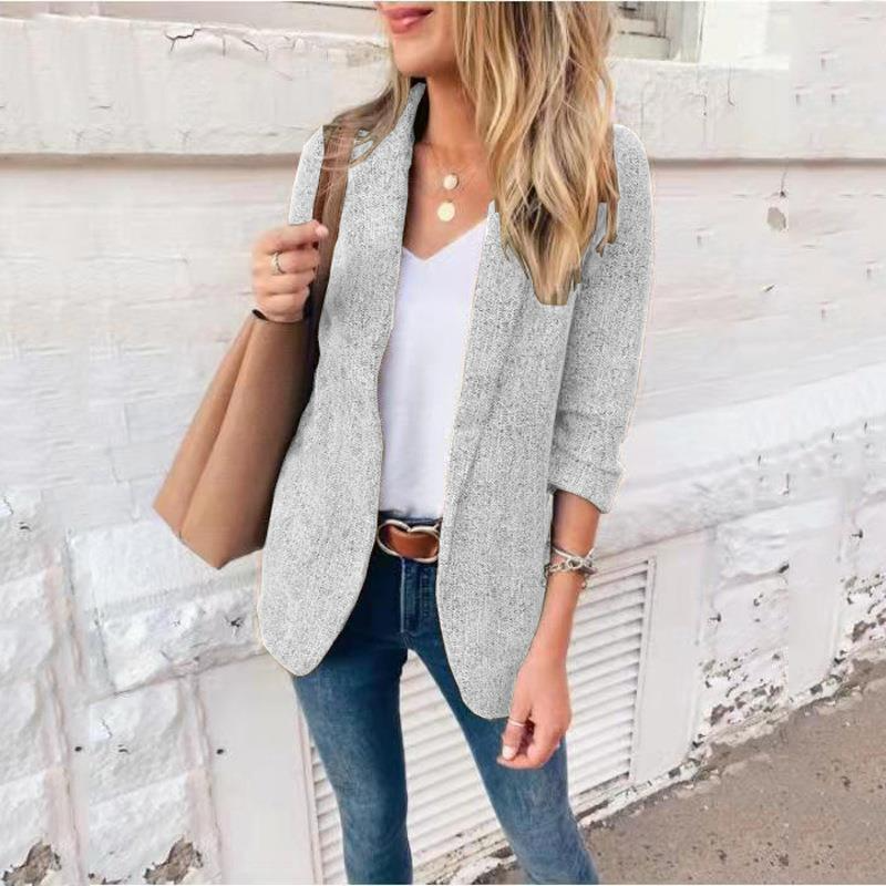Veste blazer femme – Coupe slim – Revers cranté – Manches retroussées – Style court
