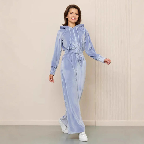 Ensemble loungewear femme – Polaire doux – Coupe ample – Sweat à capuche – Pantalon large