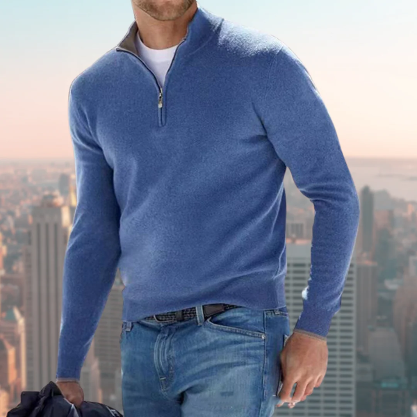 Sweatshirt homme – Coupe droite – Coton doux – Col montant zippé – Style casual