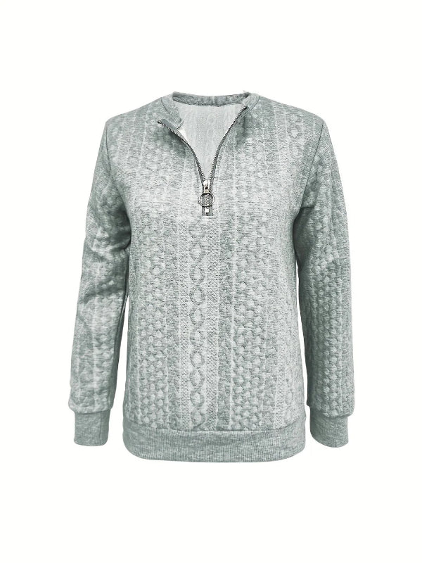 Sweatshirt femme – Coupe décontractée – Maille torsadée – Demi-zip confortable