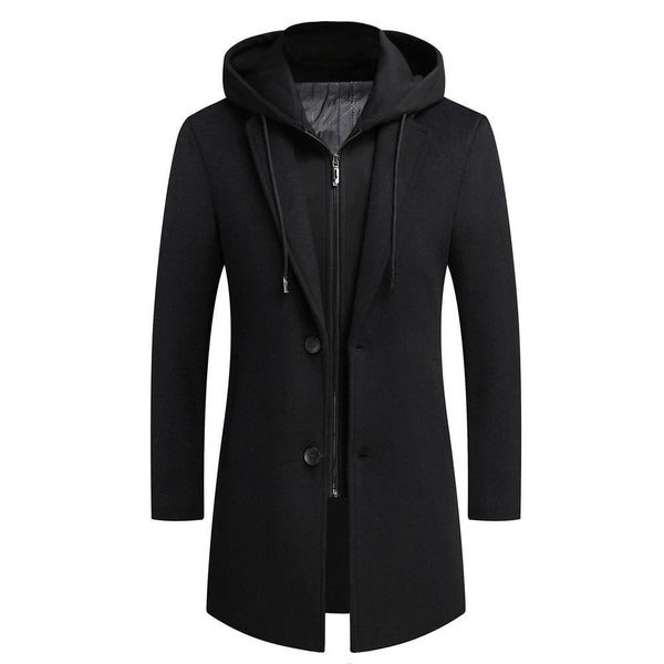 Manteau homme – Coupe ajustée – Laine – Capuche amovible – Fermeture zippée discrète