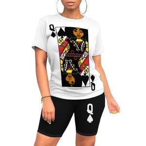 Ensemble Femme T-shirt et Short – Coupe Décontractée – Motif Graphique – Toucher Coton