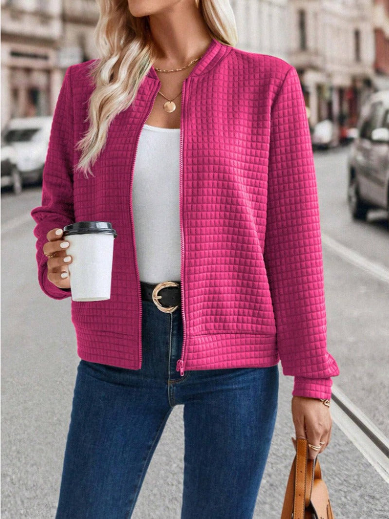Veste cardigan femme – Matelassée – Fermeture zippée – Coupe décontractée – Longueur hanches
