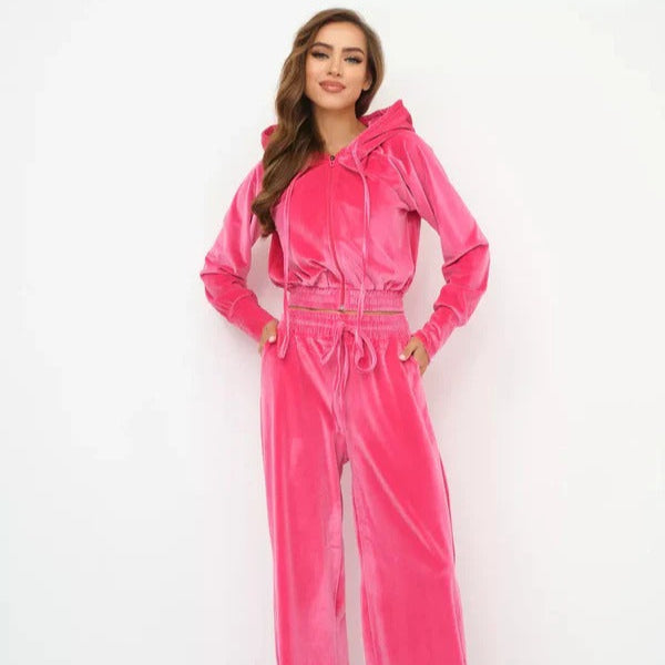 Ensemble loungewear femme – Polaire doux – Coupe ample – Sweat à capuche – Pantalon large