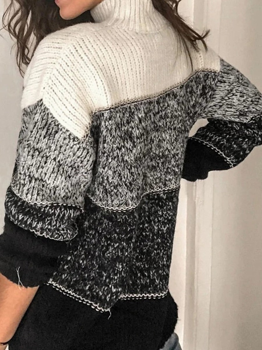 Sweatshirt femme à col roulé – Coupe ample – Maille épaisse – Laine – Motif texturé