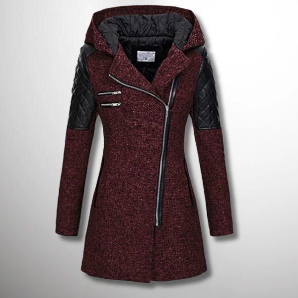 Veste femme – Coupe cintrée – Manches matelassées – Zip asymétrique – Capuche