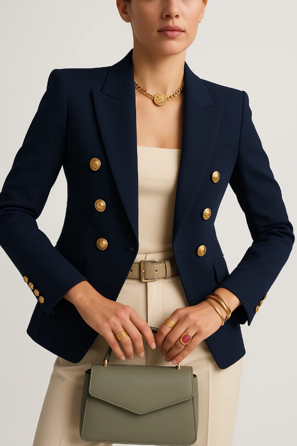 Blazer femme – Coupe cintrée – Laine – Double boutonnage – Revers en pointe