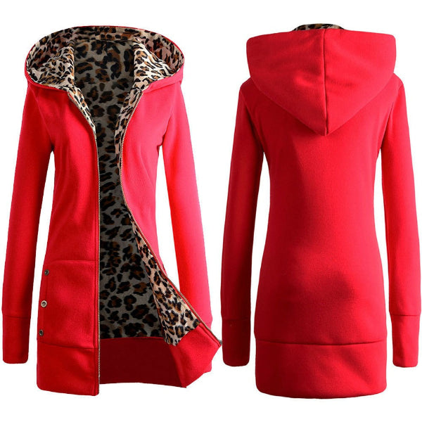 Sweat à capuche femme – Coupe oversize – Longue – Doublure léopard – Zip frontal