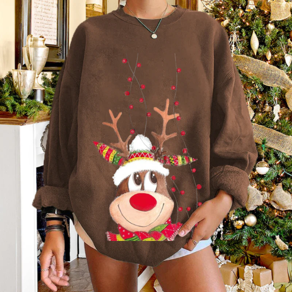Pull femme – Coupe décontractée – Maille douce – Motif renne festif
