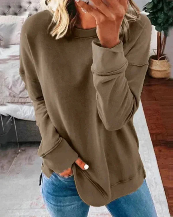 Sweatshirt femme – Coupe ample – Coton doux – Col rond confortable – Manches longues