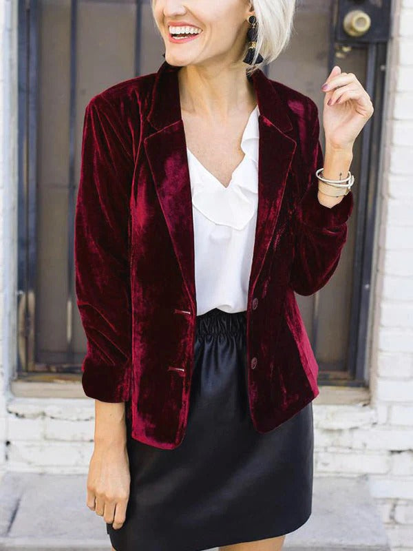 Blazer femme – Coupe cintrée – Velours doux – Col à revers – Fermeture un bouton