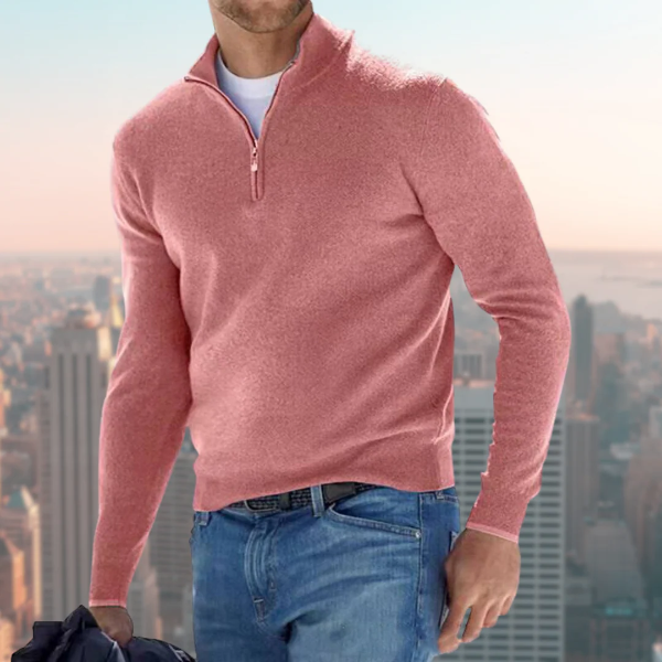 Sweatshirt homme – Coupe droite – Coton doux – Col montant zippé – Style casual