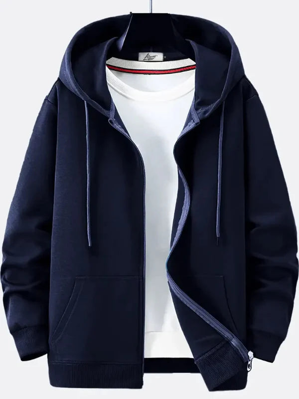 Sweat à capuche zippé homme – Coupe décontractée – Coton – Poches avant – Style casual