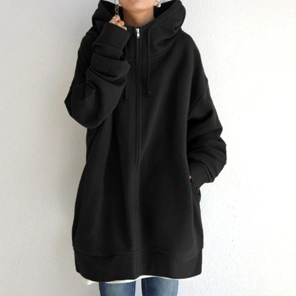 Sweat à capuche femme – Coupe oversize – Doux et chaud – Zippé – Manches longues