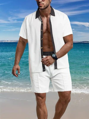 Chemise homme – Coupe décontractée – Tissu respirant – Manches courtes – Boutonnée