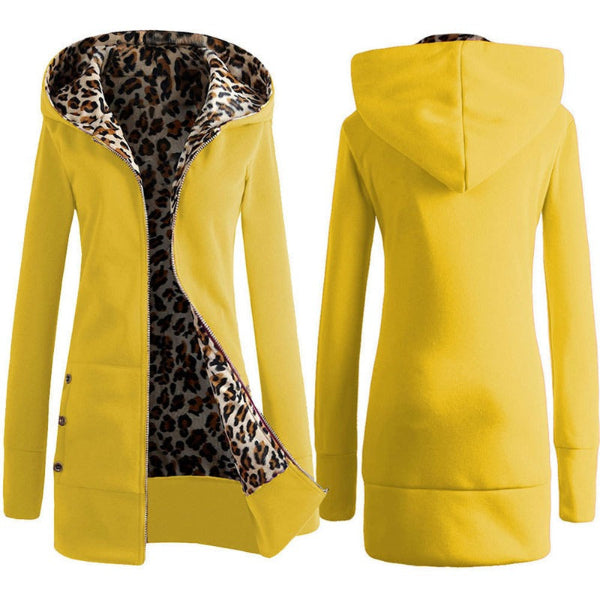 Sweat à capuche femme – Coupe oversize – Longue – Doublure léopard – Zip frontal