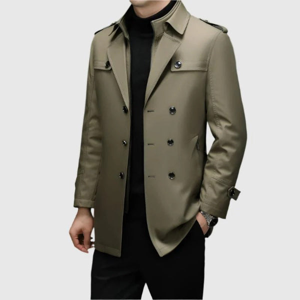 Manteau coupe-vent homme – Coupe ajustée – Double boutonnage – Ceinture – Épaulettes