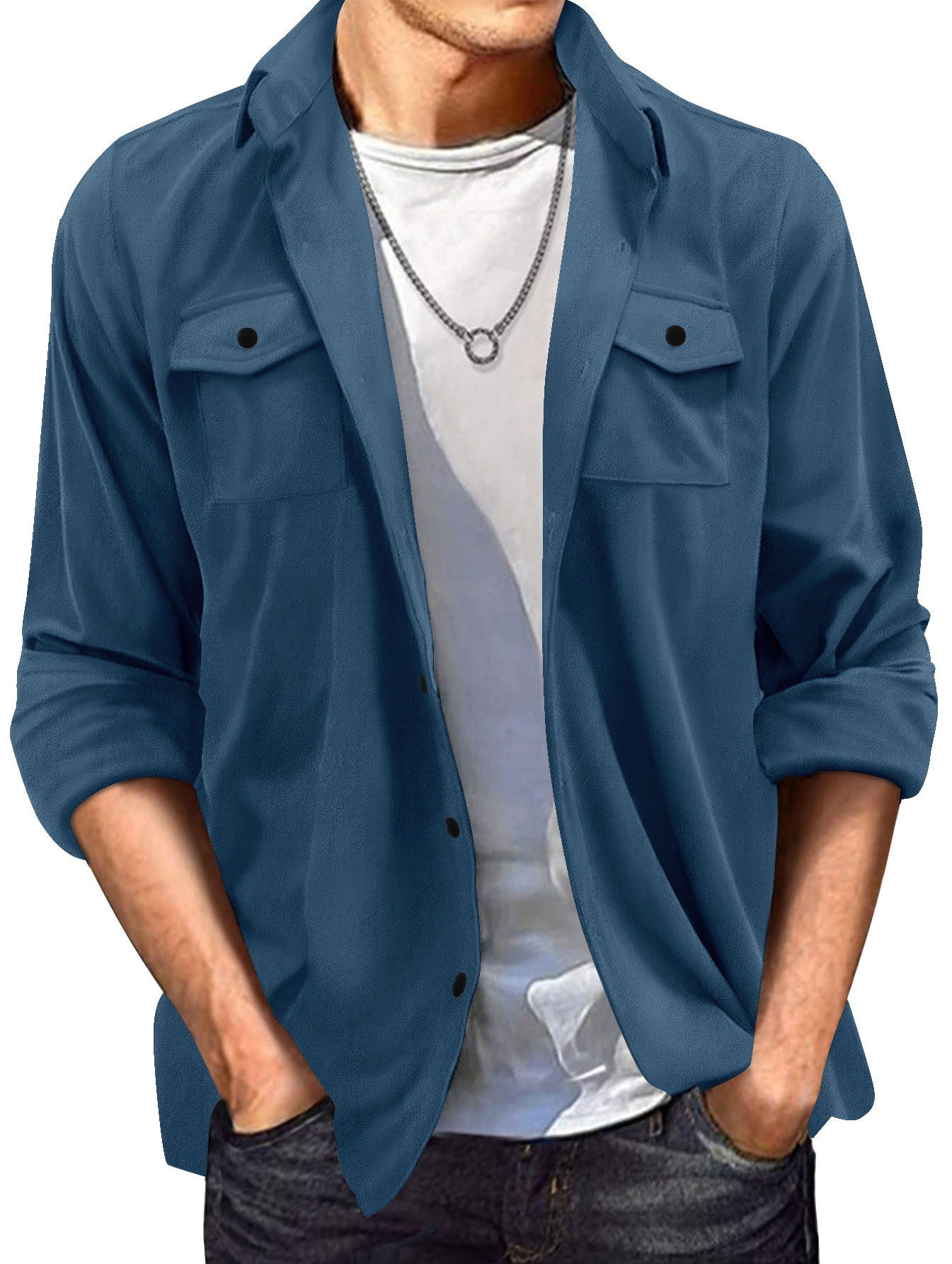 Veste homme casual – Coupe régulière – Effet suédé – Col chemise – Boutonnage frontal