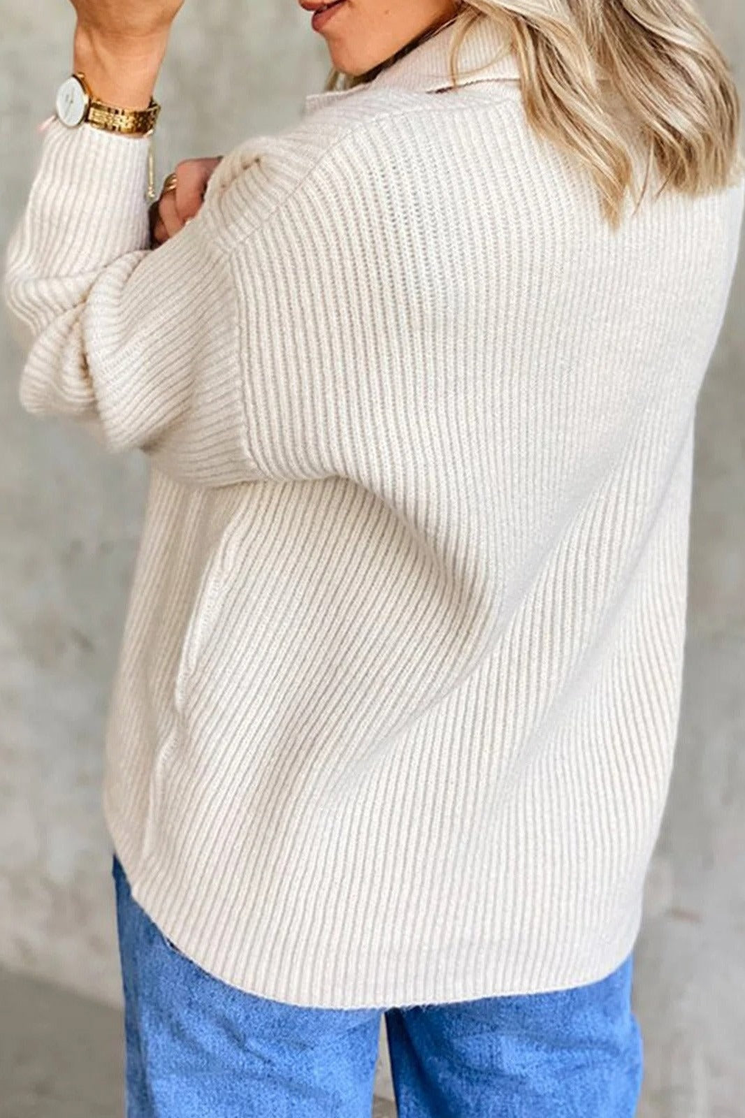 Femme Pull - Maille Côtelée - Col Polo - Manches Longues - Longueur Hanches