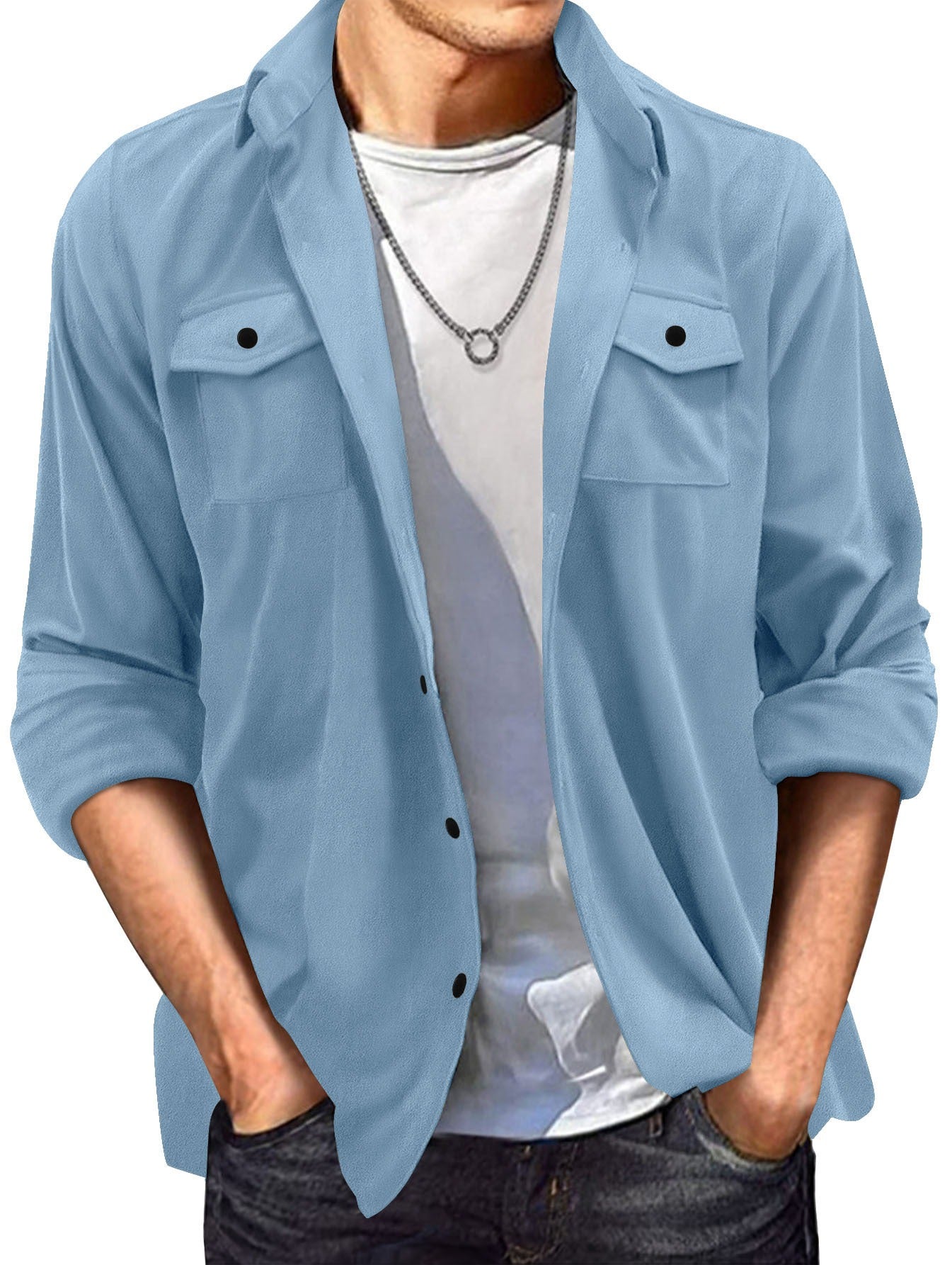 Veste homme casual – Coupe régulière – Effet suédé – Col chemise – Boutonnage frontal