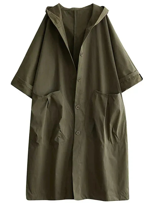 Manteau trench femme – Coupe oversize – Déperlant – Capuche – Longue à poches