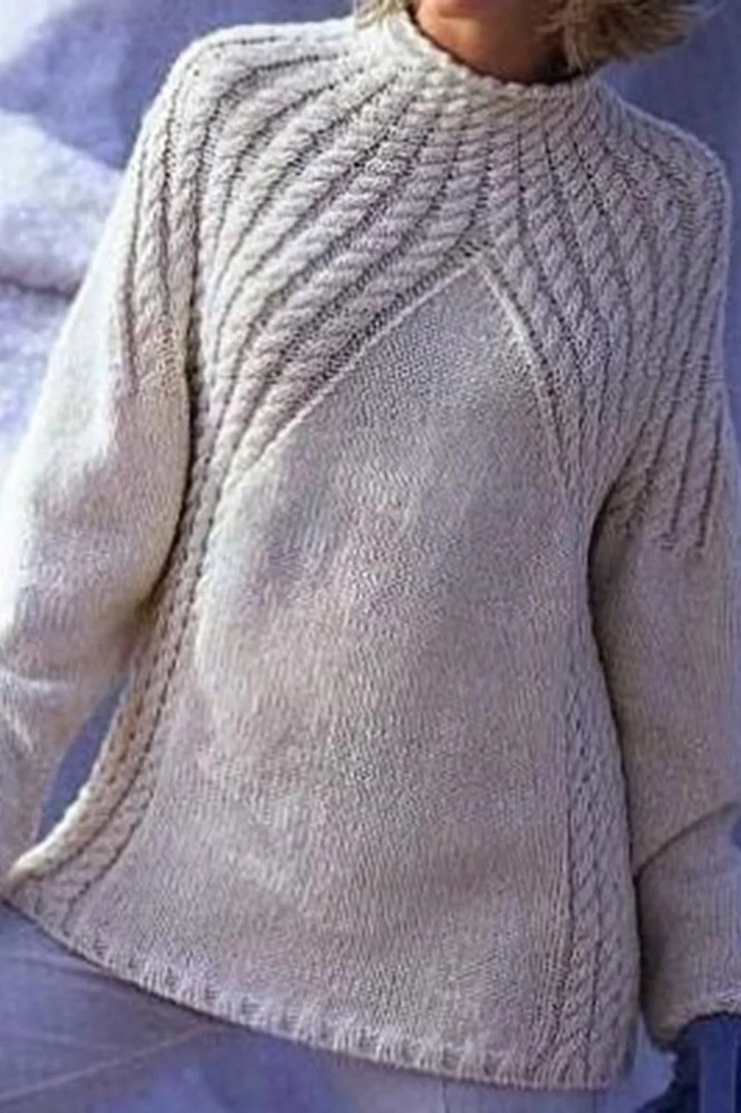 Pull femme – Laine chaude – Col montant – Maille côtelée – Coupe oversize confortable