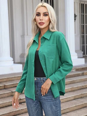 Blouse femme – Coupe décontractée – Tissu respirant doux – Manches longues boutonnées