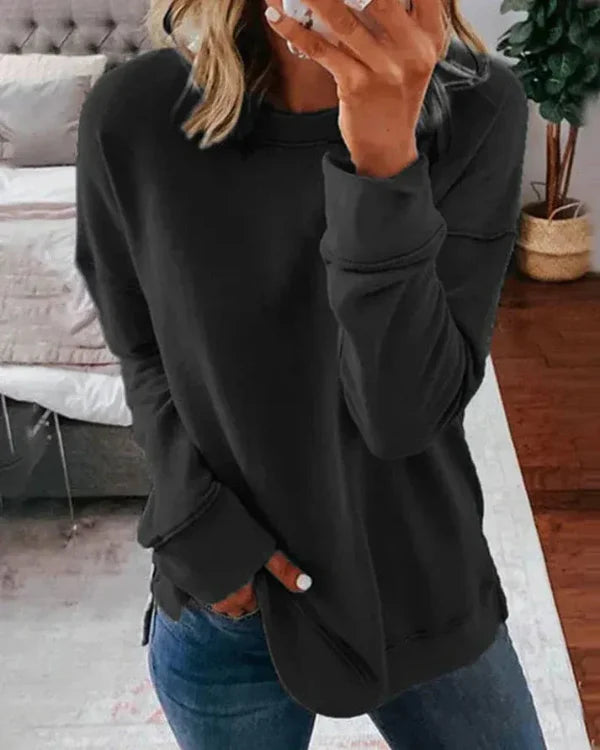 Sweatshirt femme – Coupe ample – Coton doux – Col rond confortable – Manches longues