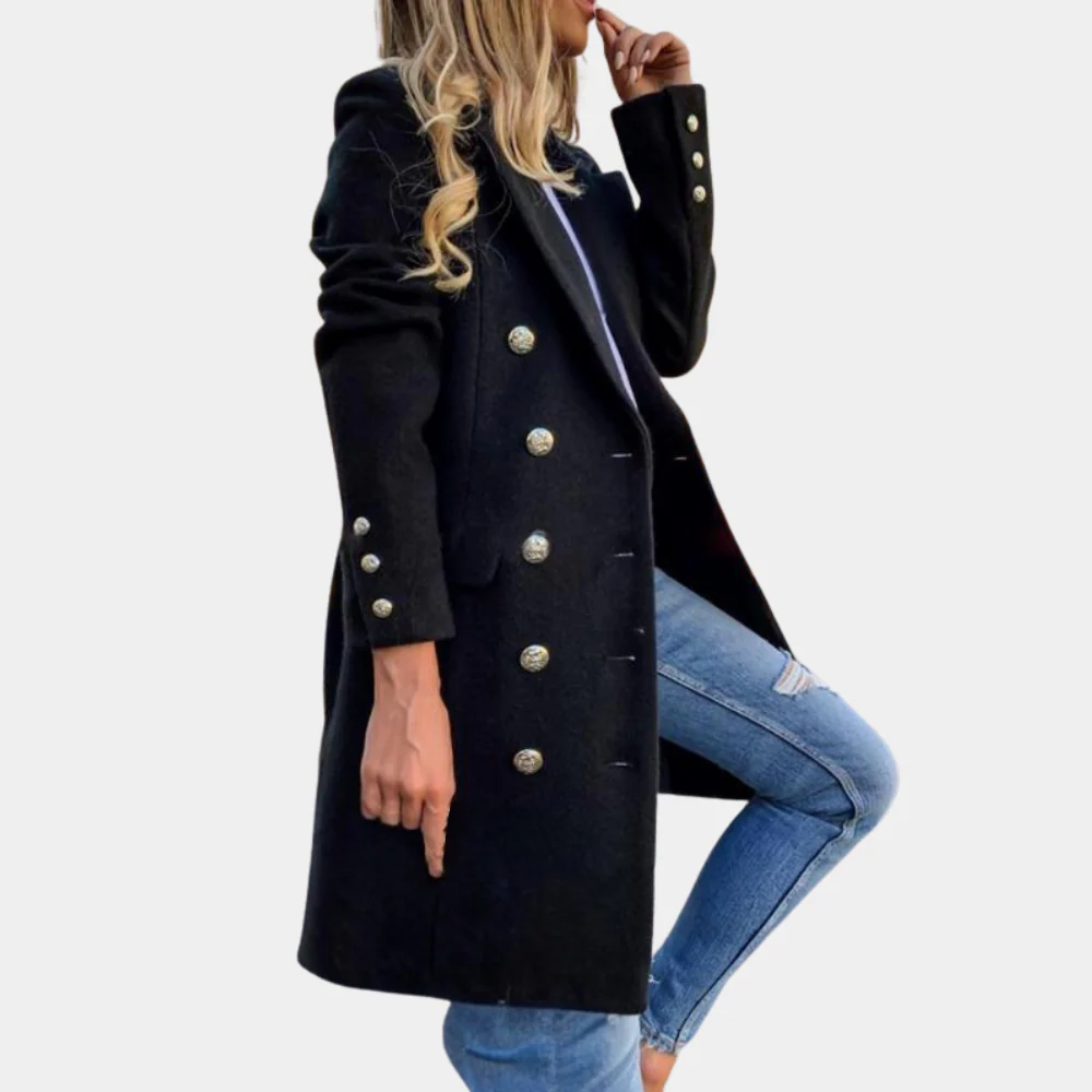 Manteau trench femme – Coupe cintrée – Laine – Double boutonnage – Longueur genoux