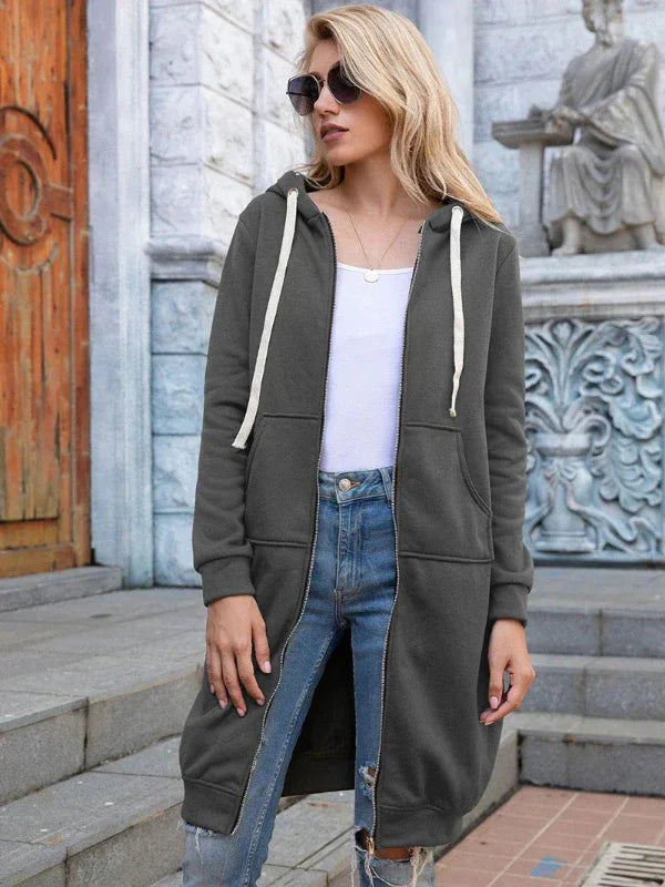 Sweatshirt femme oversize – coton doux – zip frontal – capuche – poches larges