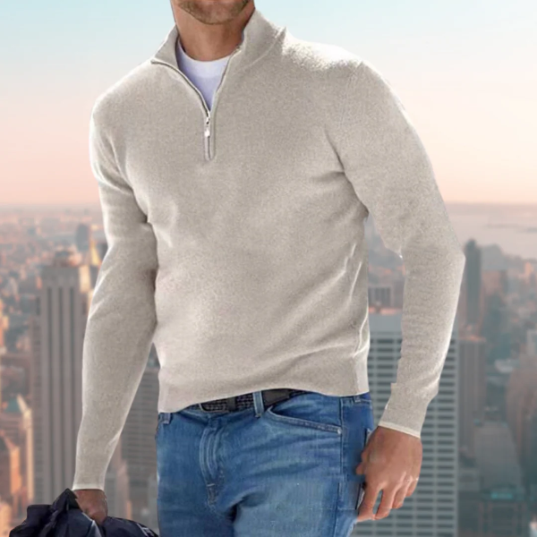 Sweatshirt homme – Coupe droite – Coton doux – Col montant zippé – Style casual