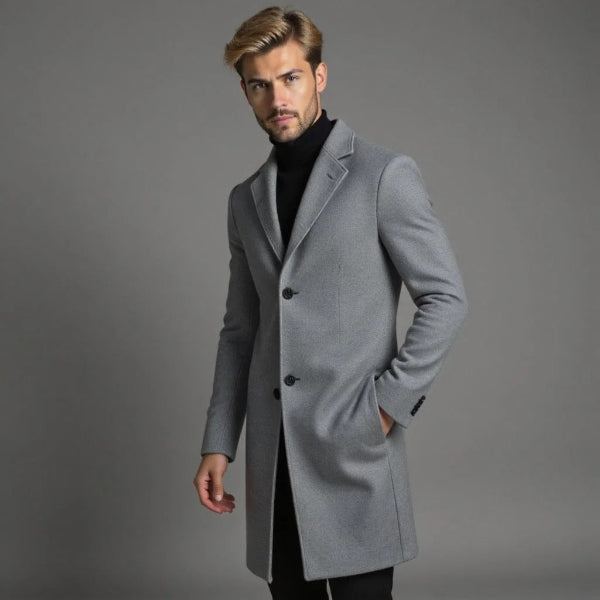 Manteau long homme – Coupe ajustée – Laine mélangée – Boutonnage simple élégant