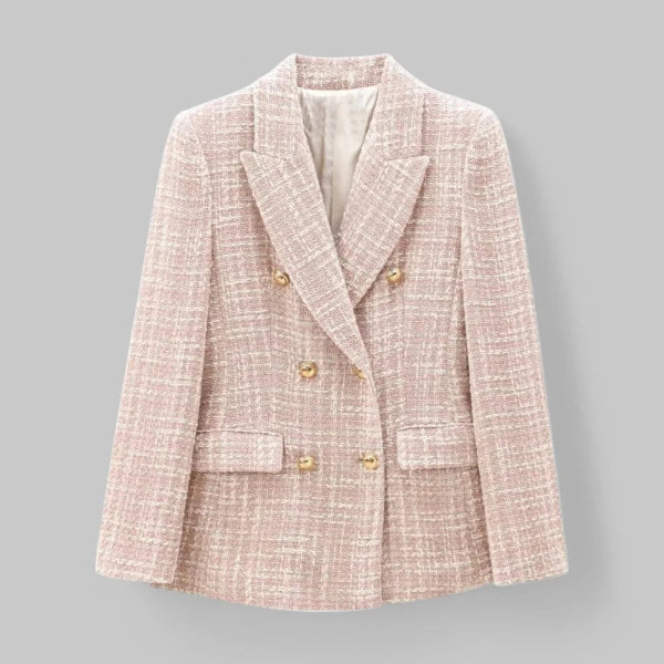Blazer femme – Coupe ajustée – Tweed texturé – Double boutonnage – Revers larges