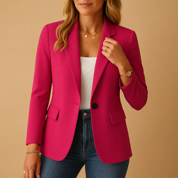 Blazer femme – Coupe cintrée – Tissu stretch – Fermeture un bouton – Col à revers