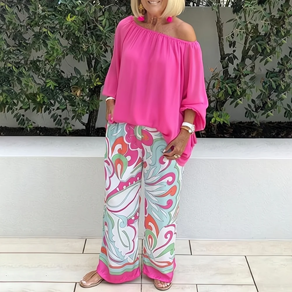 Blouse femme – Coupe ample – Épaules dénudées – Manches 3/4 – Détail pompons