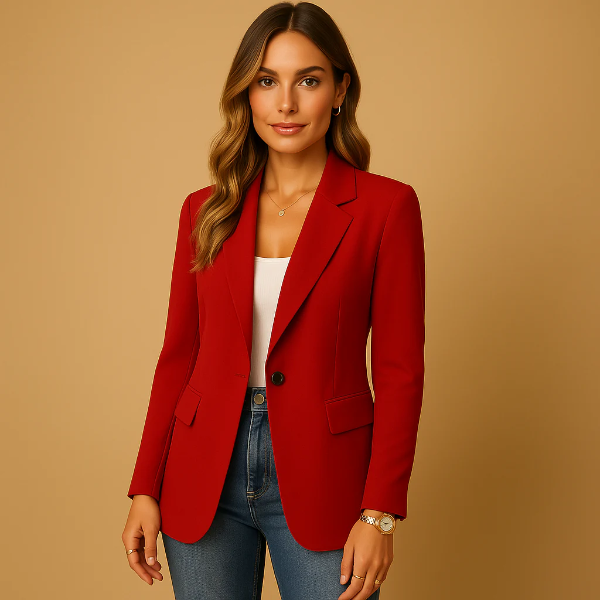 Blazer femme – Coupe cintrée – Tissu stretch – Fermeture un bouton – Col à revers