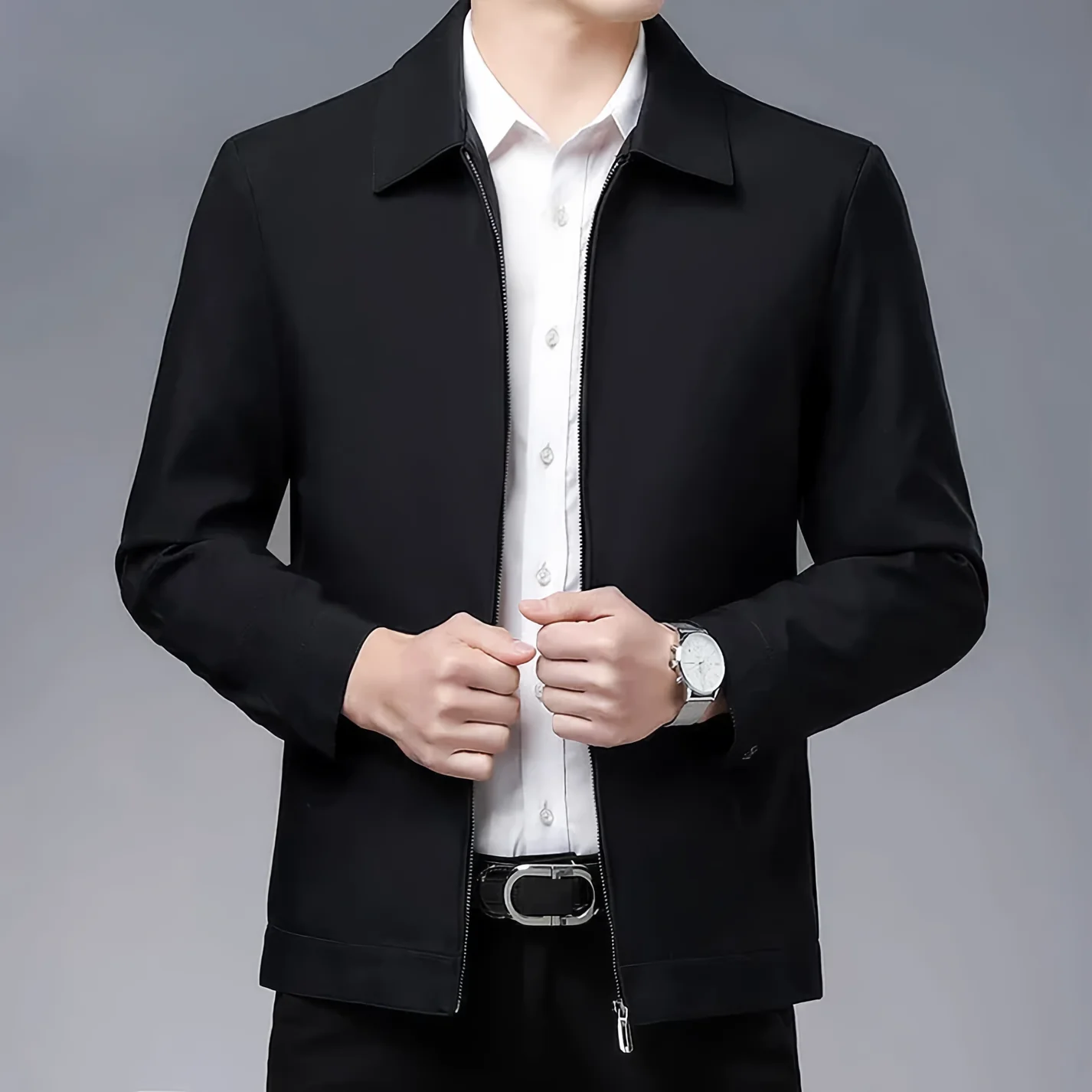 Veste homme – Coupe ajustée – Laine mélangée – Fermeture zippée – Col classique