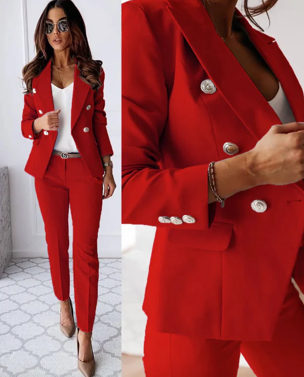 Tailleur femme – Blazer croisé cintré – Pantalon slim taille haute élégant