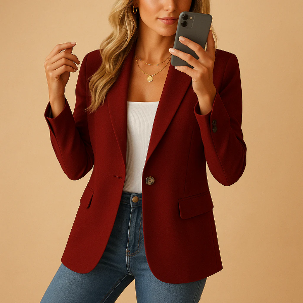 Blazer femme – Coupe cintrée – Tissu stretch – Fermeture un bouton – Col à revers