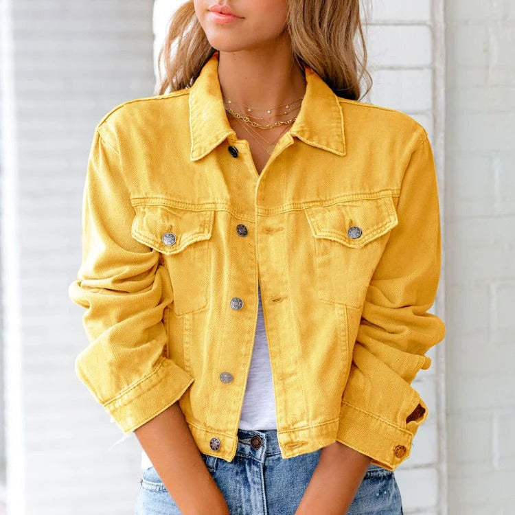 Veste en jean femme – Coupe décontractée – Longueur courte – Boutonnage frontal