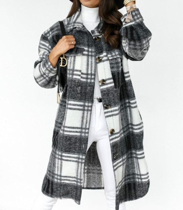 Veste femme – Coupe oversize – Motif à carreaux – Laine mélangée – Longueur genou