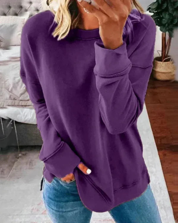 Sweatshirt femme – Coupe ample – Coton doux – Col rond confortable – Manches longues