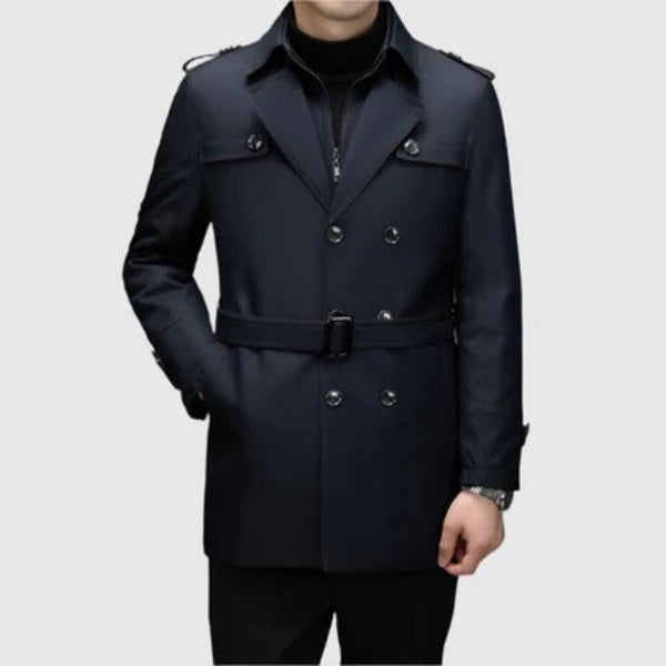 Manteau coupe-vent homme – Coupe ajustée – Double boutonnage – Ceinture – Épaulettes