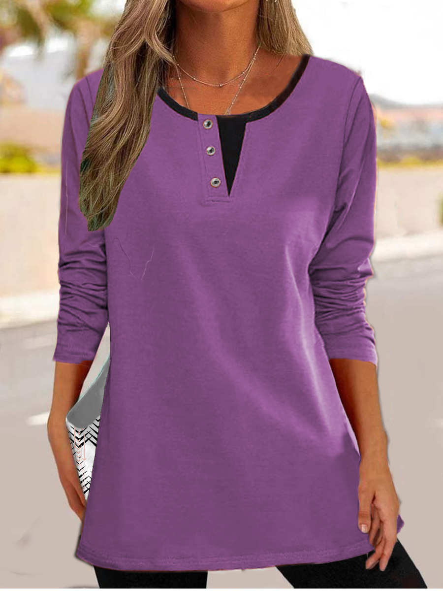 Sweatshirt femme – Coupe décontractée – Longueur mi-hanche – Détail à boutons