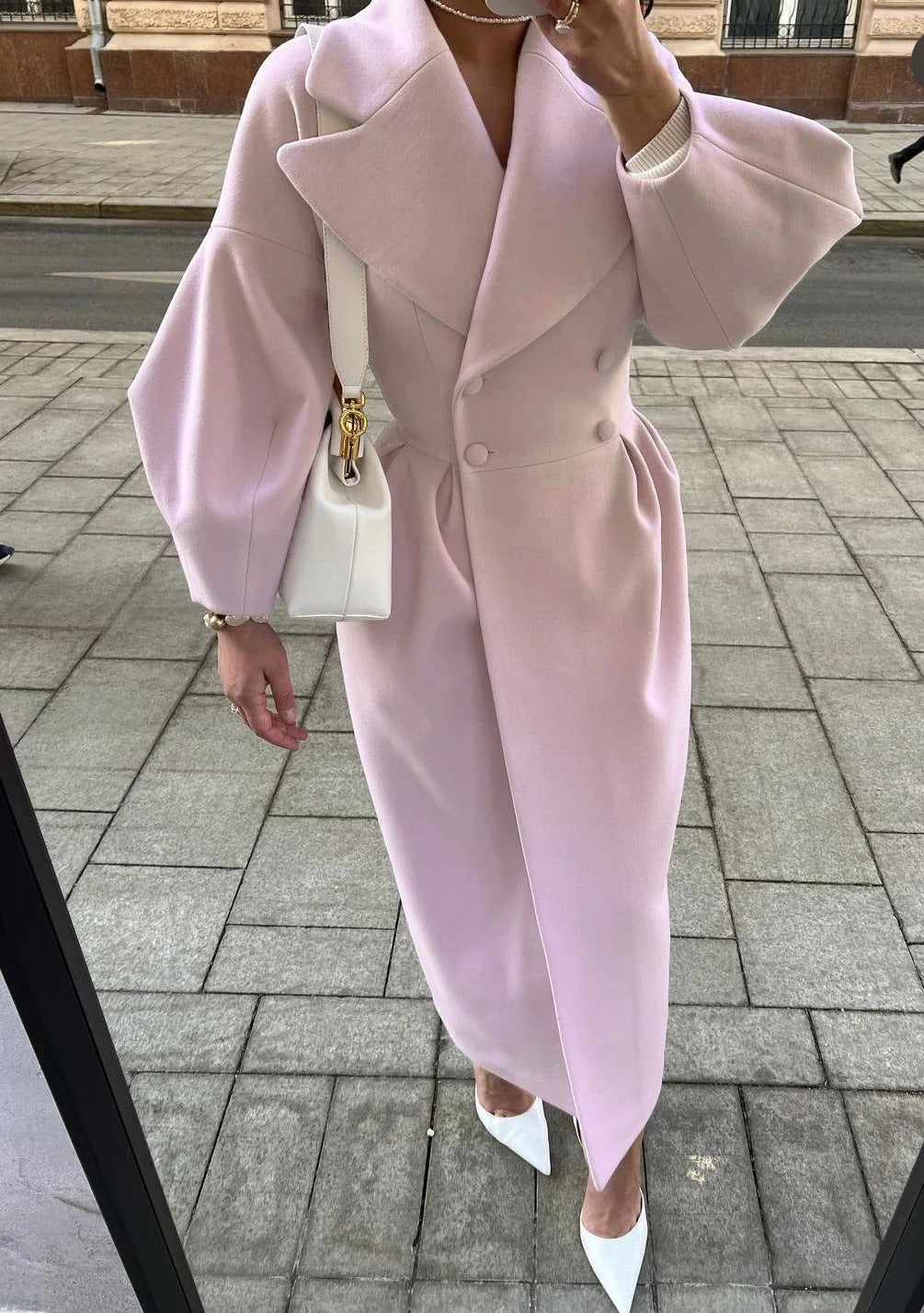 Manteau trench femme – Coupe évasée – Long – Laine – Double boutonnage avec ceinture