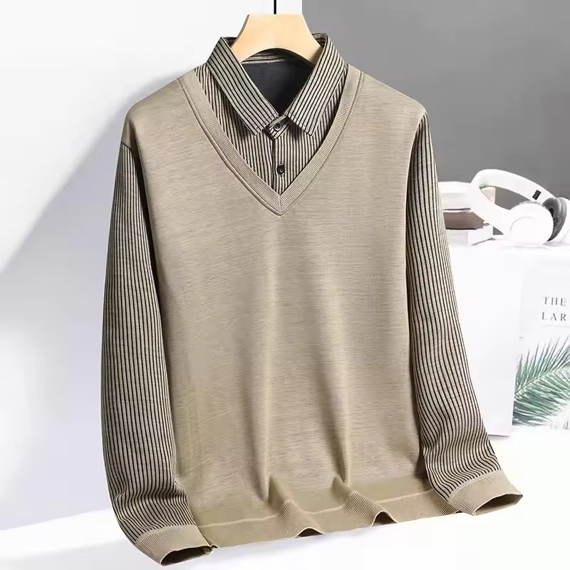 Sweatshirt polo homme – Maille légère – Coupe droite – Look superposé chic