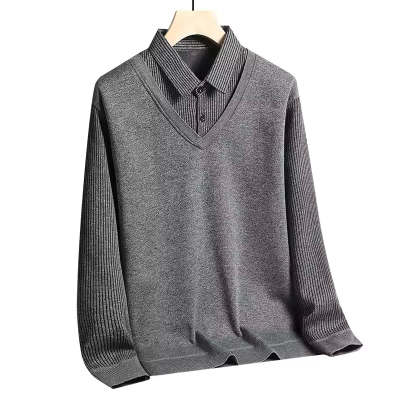 Sweatshirt polo homme – Maille légère – Coupe droite – Look superposé chic