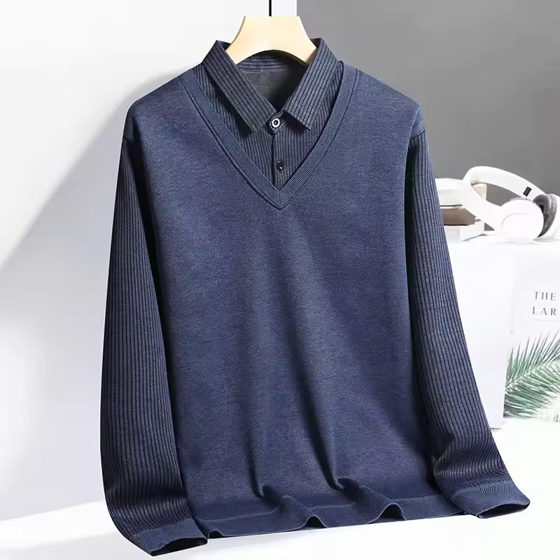Sweatshirt polo homme – Maille légère – Coupe droite – Look superposé chic