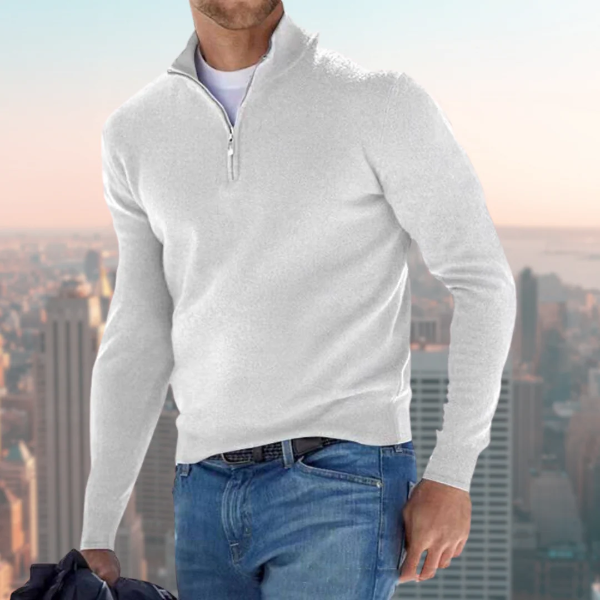 Sweatshirt homme – Coupe droite – Coton doux – Col montant zippé – Style casual