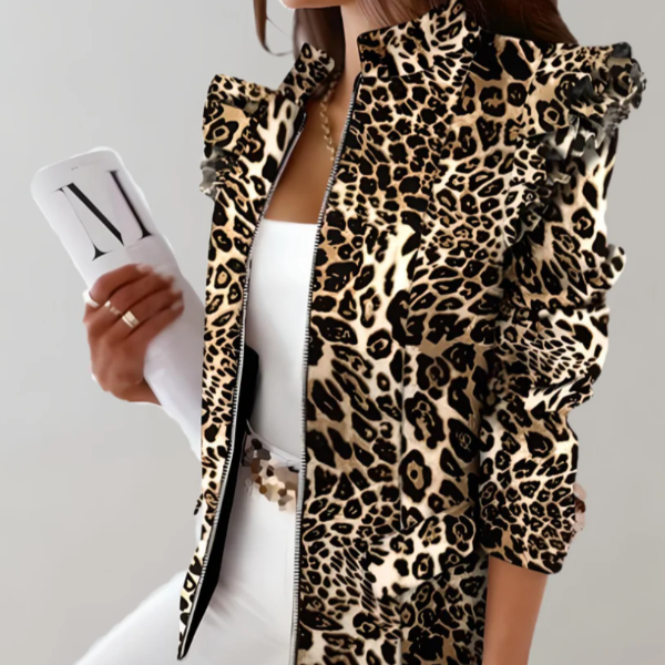 Veste femme – Coupe cintrée – Motif à carreaux – Volants épaules – Col montant
